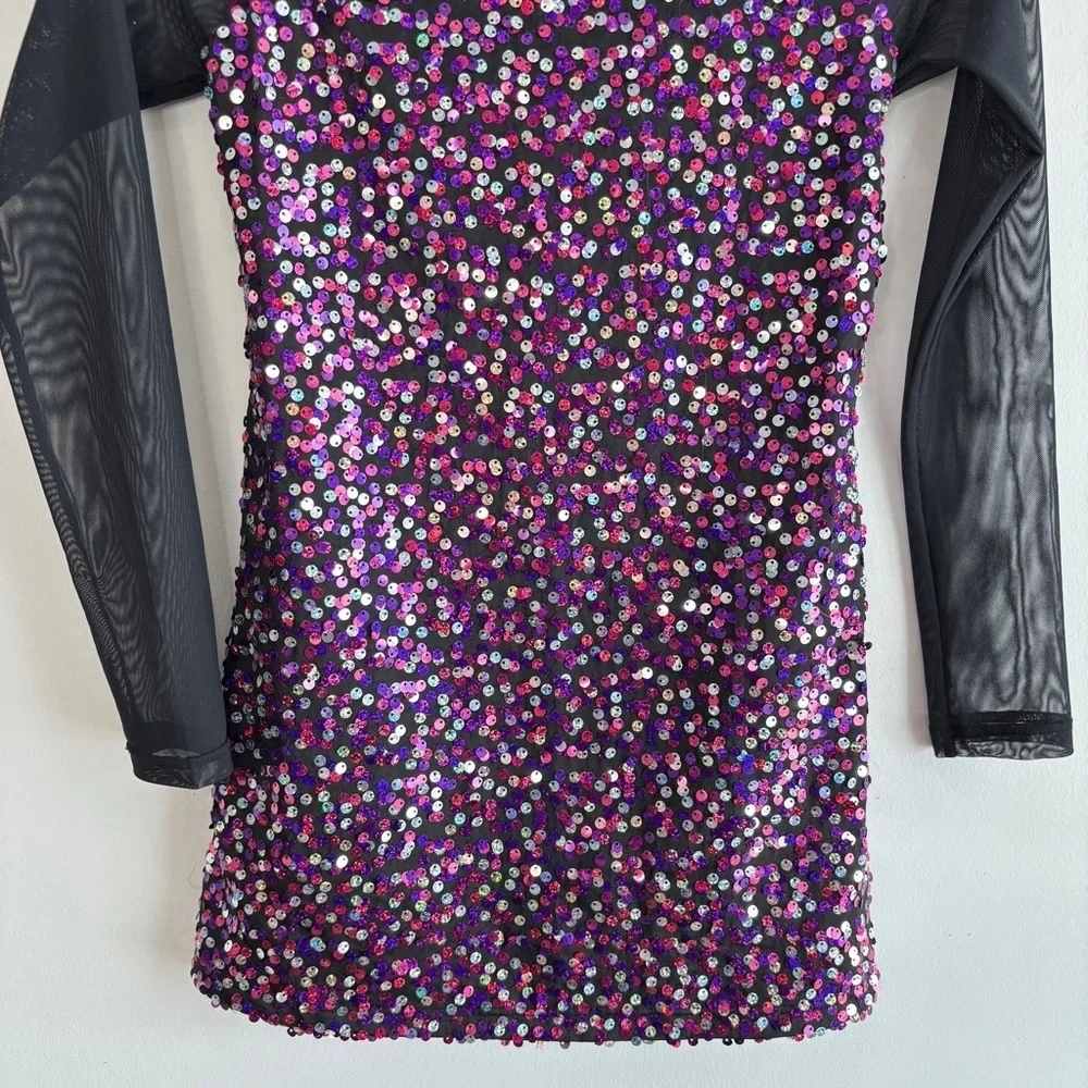 Balera Dance Skating Dress Costume size LC Black Colorful Confetti Sequin Mesh
